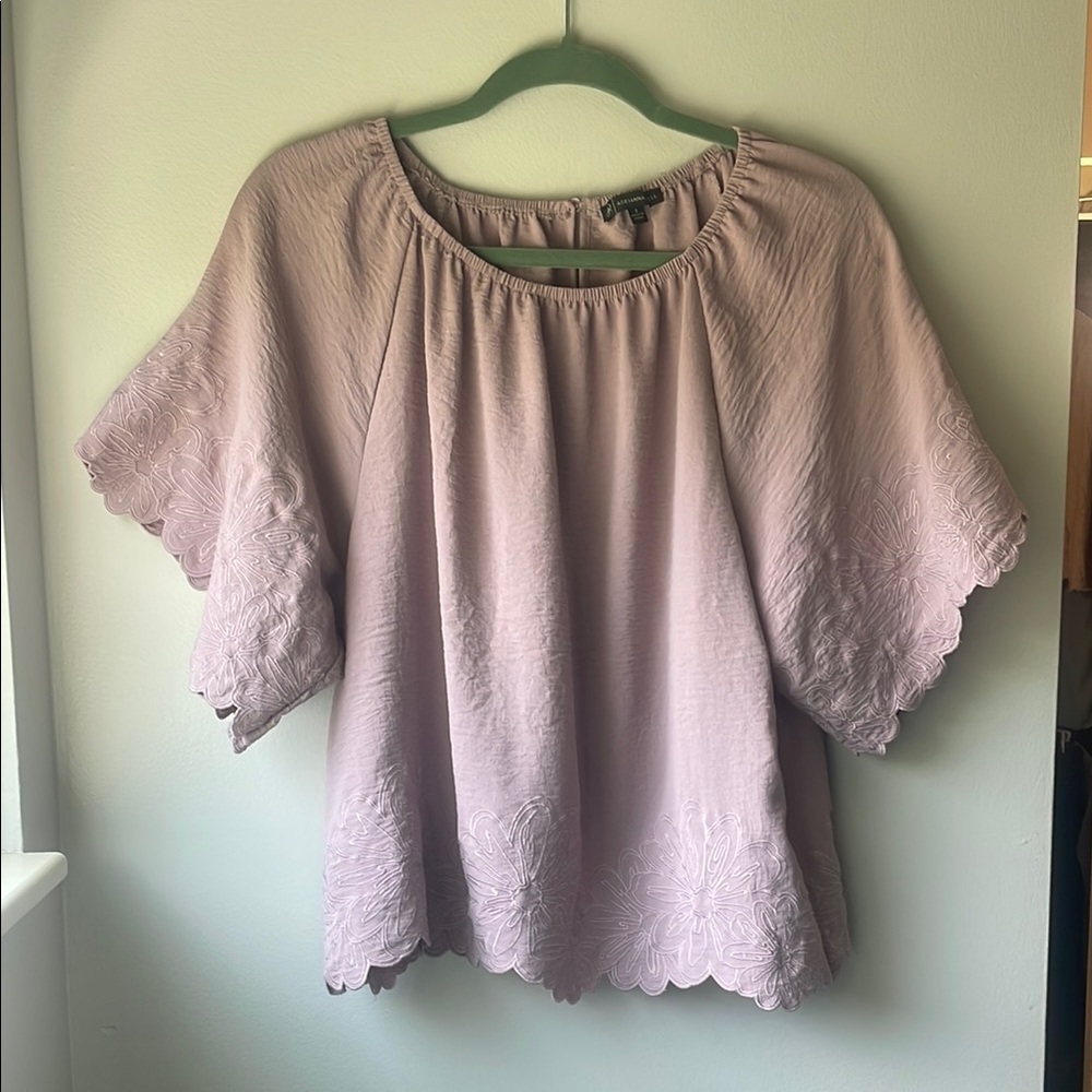 NWOT Adrianna Papell Soft Pink/Lavender Embroidered Floral Top Size S - Picture 2 of 15